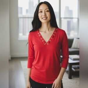 😻 3/$30 Michael Kors Red Grommet Detail Blouse Size Medium